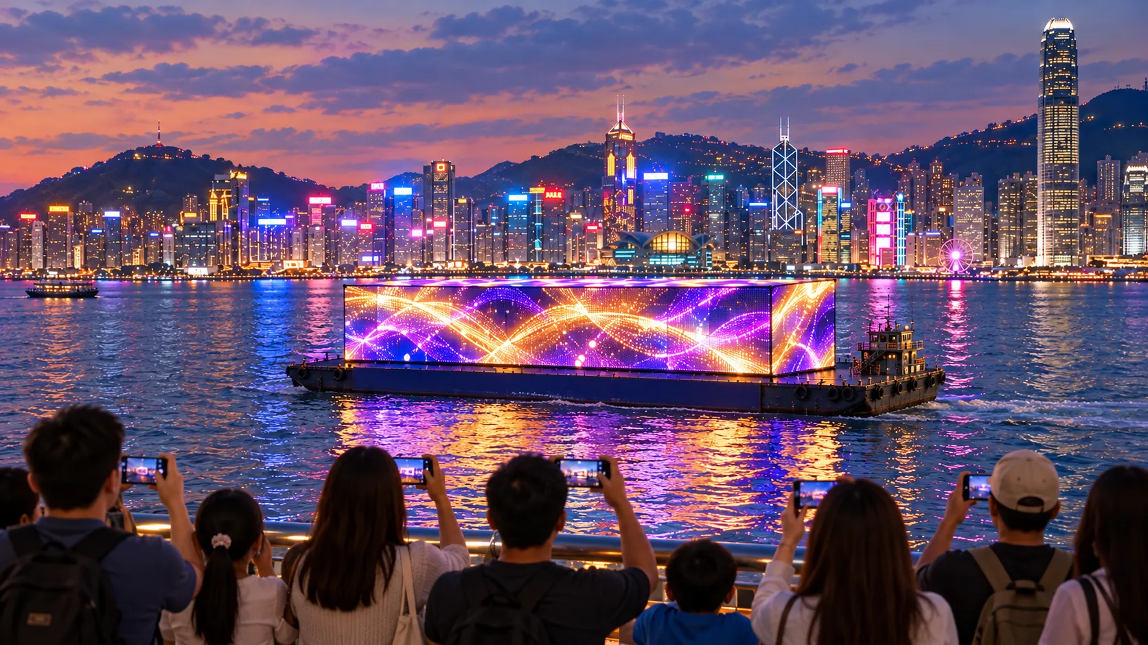 people on the promenade watching AdBarge